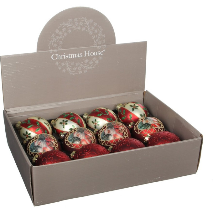 Набор HOUSE OF SEASONS, 12 шт. Стеклянных шаров, диам. 8см, красный/зеленый/золото 83113